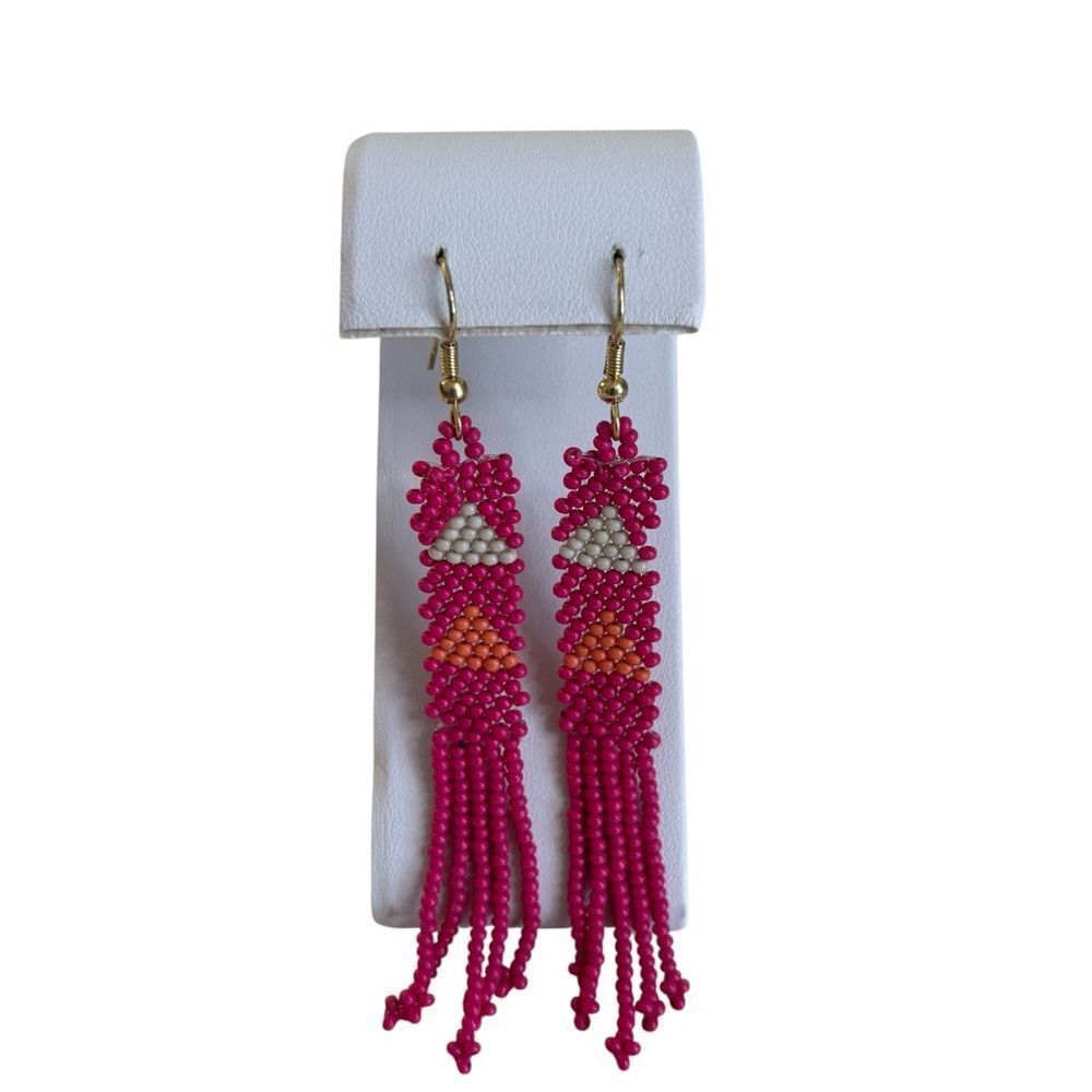INK+ALLOY Seed Bead Fringe Earrings W/ Striking Geometric Design.